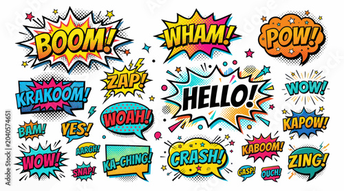 Fotografía Comic Book Sound Effects and Speech Bubbles - Boom, Wham, Pow, Zap!