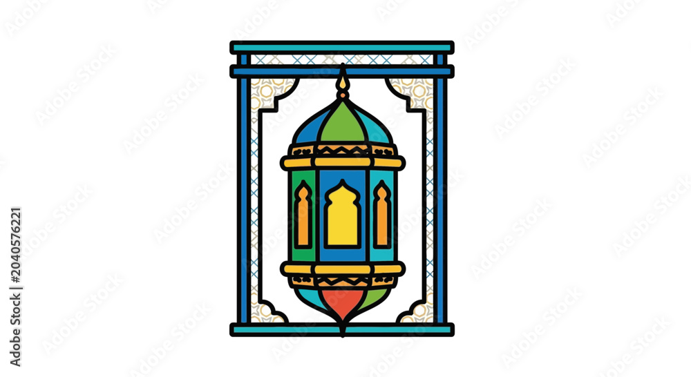 Fototapeta premium Colorful Islamic Lantern with Geometric Patterns, Ramadan Decoration