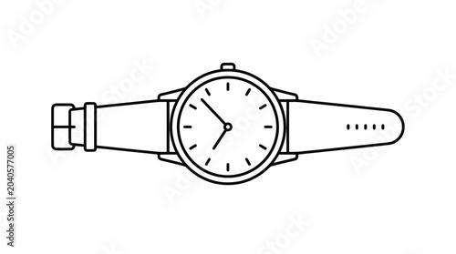Foto Minimalist line art illustration of a classic wristwatch with a leather strap