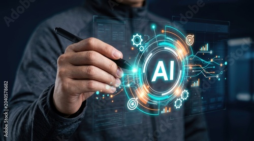 Futuristic AI Technology Concept with Glowing Digital Interface.