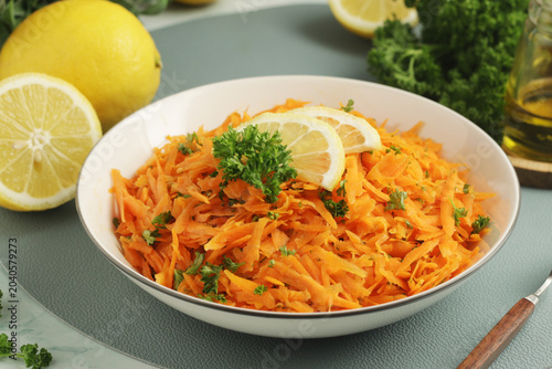 Obraz na płótnie Salad Carrotes rapees - traditional French dish made of carrots