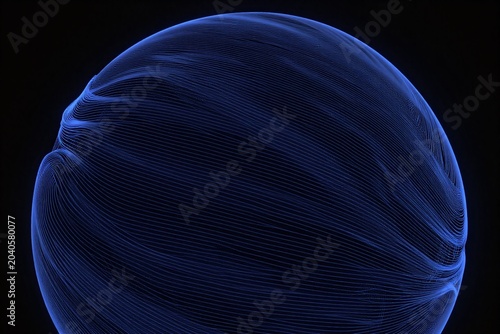 A blue sphere with a black background. 