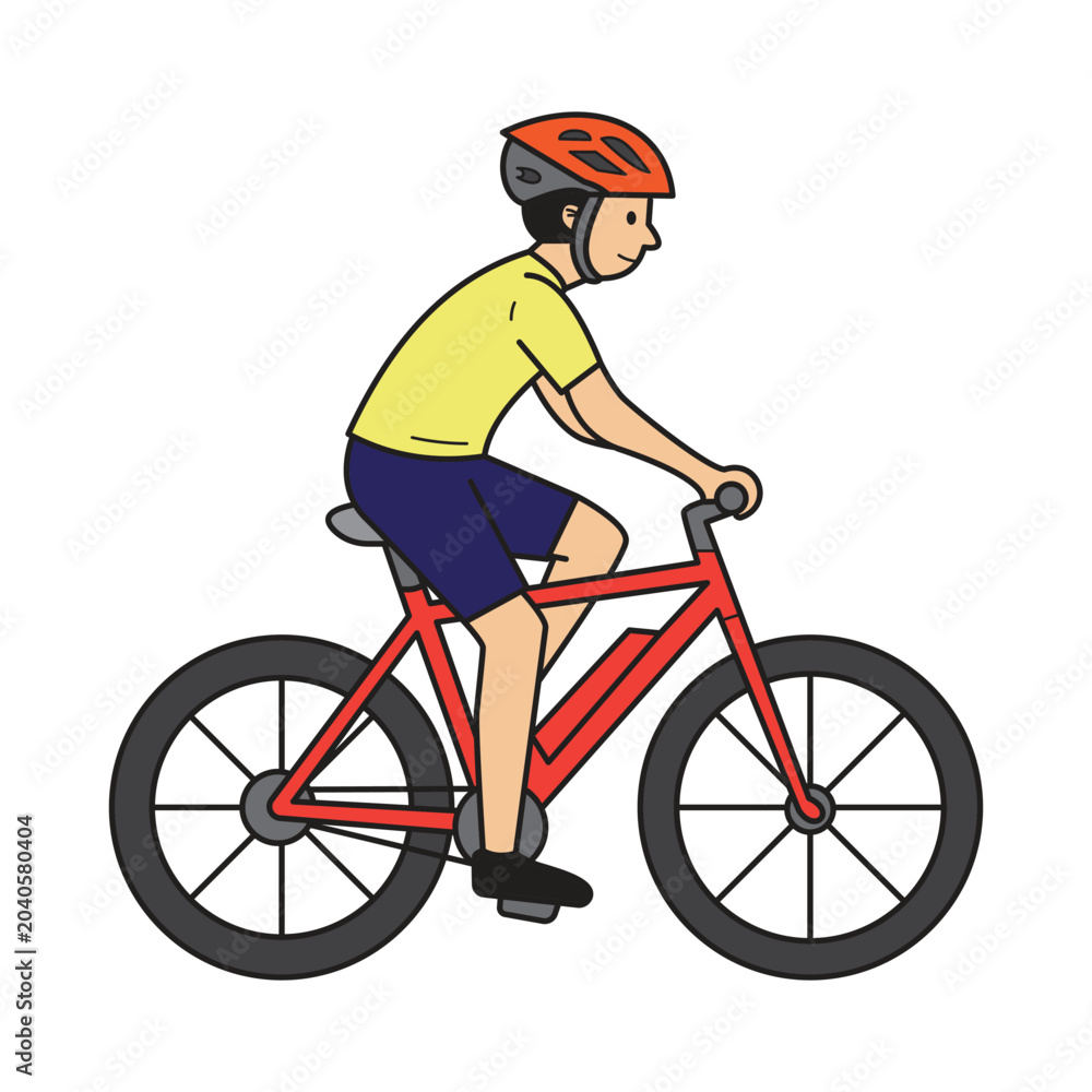 Fototapeta premium Dynamic cyclist in helmet, an active world bicycle day element vector graphic illustration