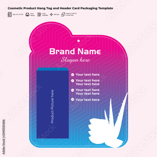 Cosmetic Product Hang Tag and Header Card Packaging Template