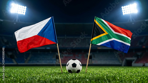 South Africs Vs Czechia, national flags before world championship. Football World Cup Match.