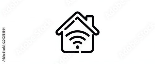 Black and white house icon with wifi signal symbol representing home network.
