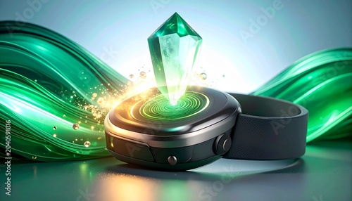 Sleek Biometric Sensor with Emerald Energy Waves