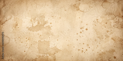 Konstfotografi A vintage parchment texture with a worn, aged appearance, featuring subtle water stains and splatters, evokes a sense of history and a bygone era
