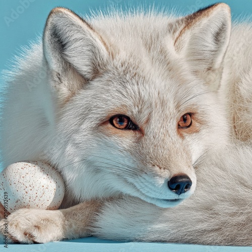 Whimsical easter encounters with a playful fox. Upscale style. Captivating easter card: fox, egg, and blossoms in spring setting. Majestic beauty. Opulent look.