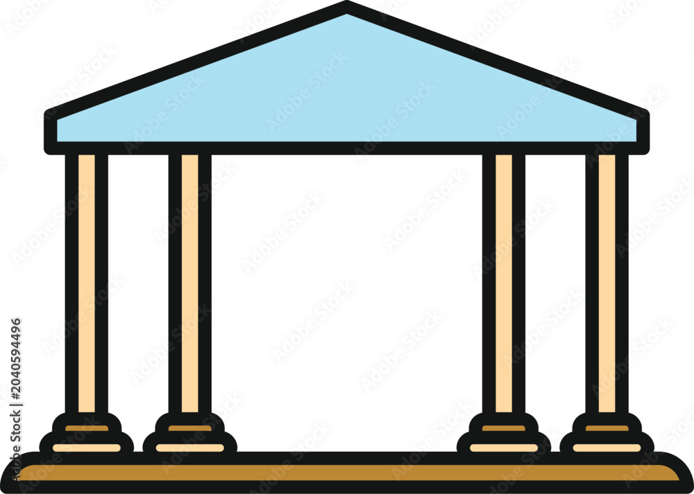 Naklejka premium Building icon with columns and a pointed roof for architecture, banking, or law