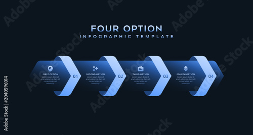 Bild auf Leinwand Dark modern infographic template with 4 step process chart, business analytics visualization, presentation graphics, corporate strategy diagram and professional report elements