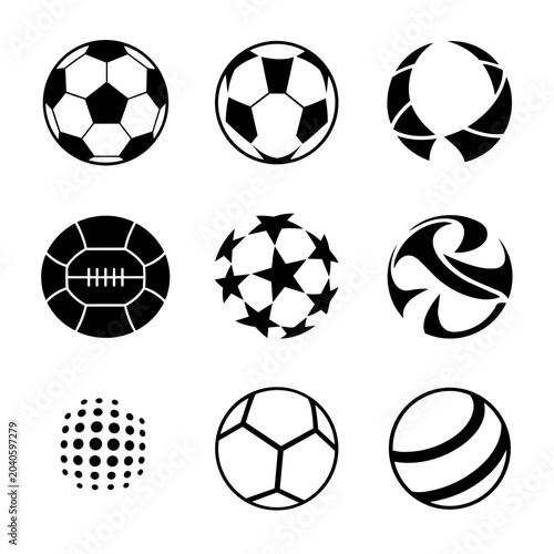 Collection of various sports balls icons including soccer, football, volleyball, and basketball