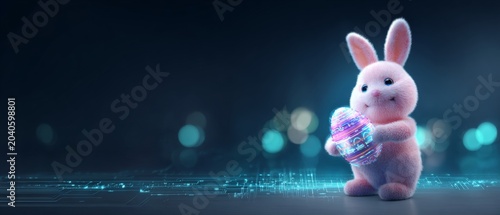 Artful easter celebration: colorful bunny holds decorated egg. H