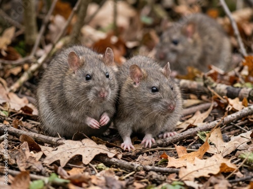 Brown Wild Rats Hiding in Autumn Leaves Carriers of Hantavirus and Other Rodent Borne Diseases in Forest Habitat