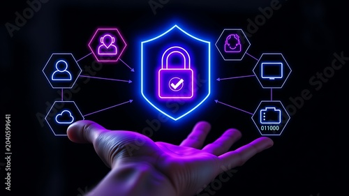 Hand holding digital security network image