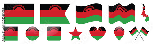 Fotografie malawi flag vector set, malawian national flags in various shapes and forms, country symbol collection