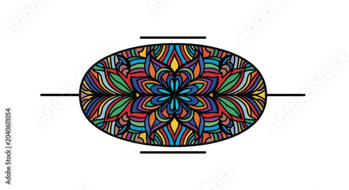 Vibrant Abstract Mandala Oval Design with Colorful Geometric Patterns