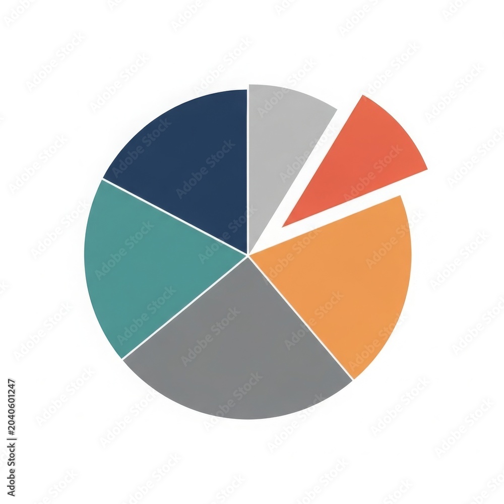 Fototapeta premium Data Analysis - Colorful Segmented Pie Chart with Six Sections Showing Proportional Business Statistics