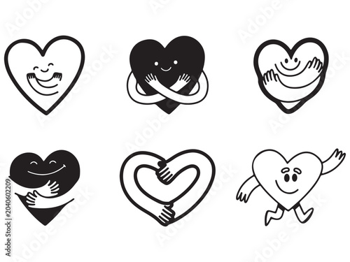 Heart character icons showing self love and care with character, affection