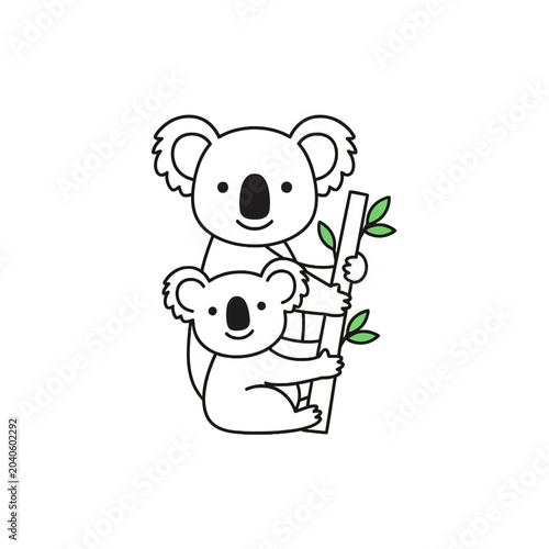 Photography Cute Koalas Hugging Tree Trunk Together.