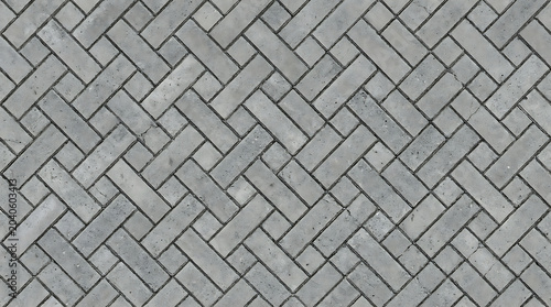 High Resolution Seamless Gray Concrete Paving Stone Texture with Herringbone Pattern for Architectural Background and Walkway Design