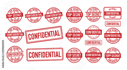 Confidential And Top Secret Stamps Red Ink On White Background