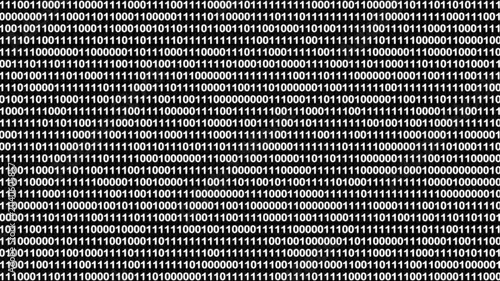 Digital binary code scrolling on black screen representing data stream in computer cyberspace