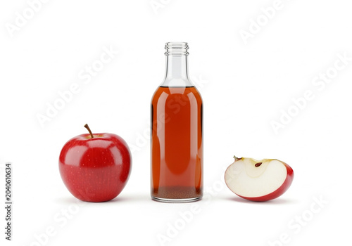 Glass of fresh apple juice with red apple isolated on white background