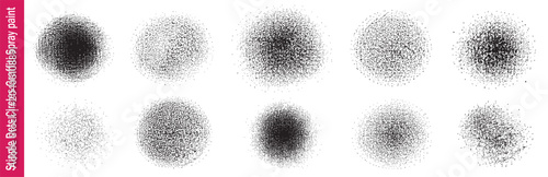Fotografie Collection of ten circular stipple spray paint textures, isolated on white background