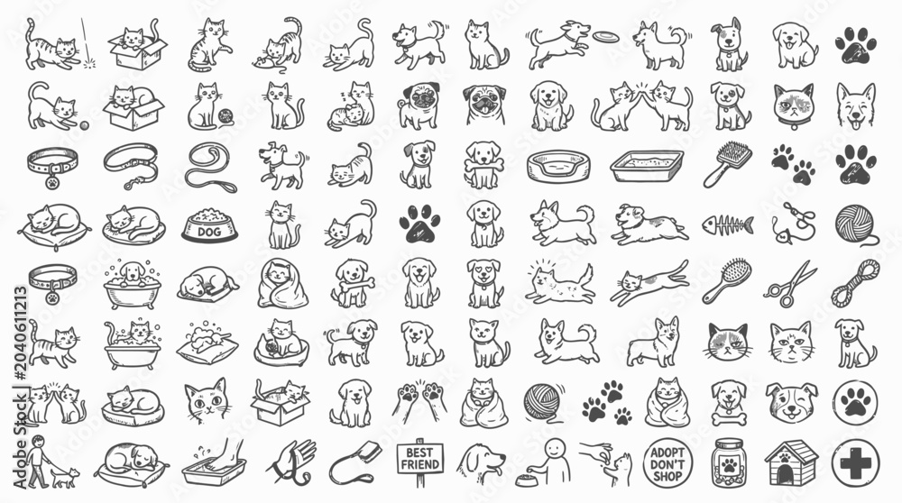 Naklejka premium Black and white animal icons set.