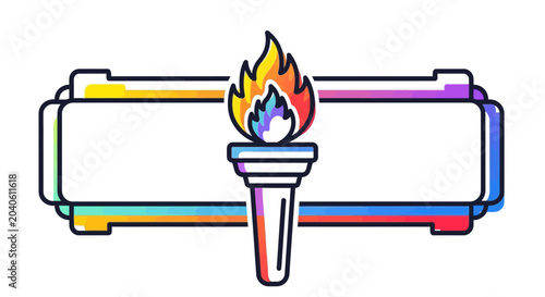 Colorful Torch with Empty Banner for Text, Symbol of Victory, Achievement, and Inspiration