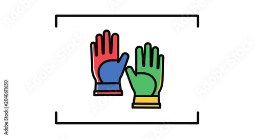 Colorful Work Gloves Icon, Safety Gear, Protection Equipment, Vector Illustration