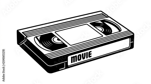 Retro VHS cassette tape for analog movie recording isolated on white background