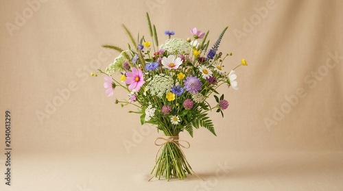 Beautiful Wildflower Bouquet with Delicate Blooms and Greenery.