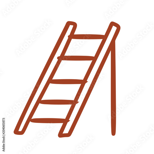 Hand drawn red wooden ladder illustration on white background.