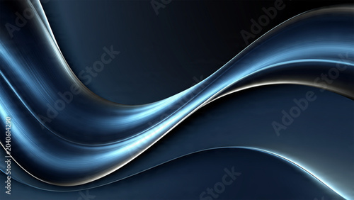 Abstract Elegant Blue Metallic Waves on a Dark Background, Professional Fluid Motion Design Backdrop