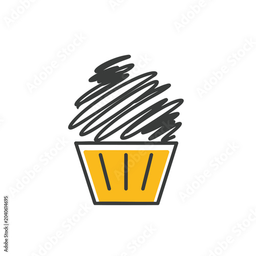 Minimalist hand drawn doodle cupcake illustration.