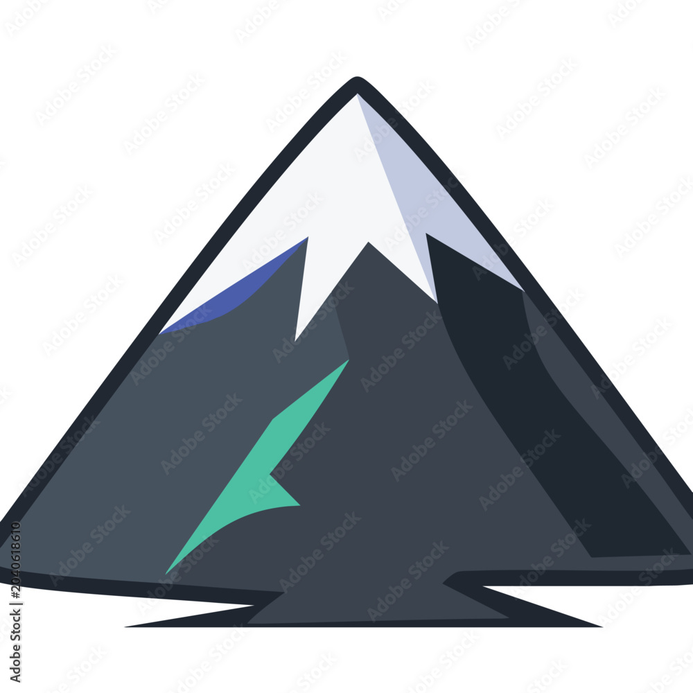 Fototapeta premium Minimalist mountain peak icon with snow and teal accents.
