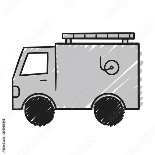 Hand drawn doodle of a fire engine truck icon.