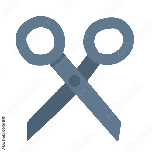 A flat vector illustration of a pair of blue office scissors.
