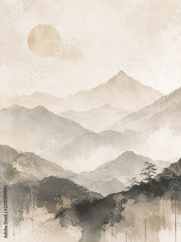 Japandi wall art print with minimalist abstract botanical graphic for neutral textured home decor