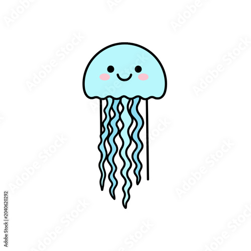 Cute Smiling Jellyfish Cartoon Character.