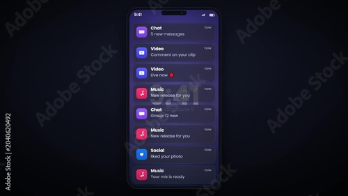 Smartphone screen overflowing with endless scrolling app notifications on modern mobile phone