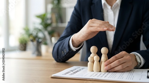 Family Protection Symbolized by Hands Shielding Wooden Figures on Documents