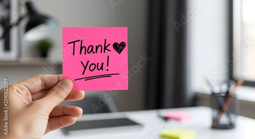 Expressing Gratitude with a Pink Sticky Note Message and a Heart