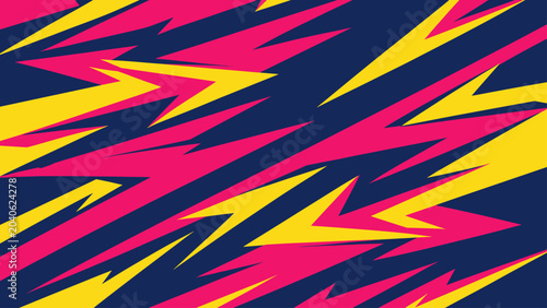 Konstfotografi Bold abstract zigzag pattern in pink, yellow, and navy colors.