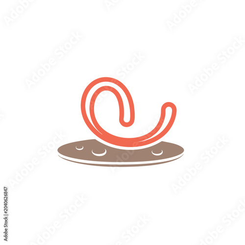 Abstract minimalist orange spiral shape on a grey oval base.