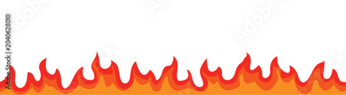 Seamless fire flames lower border template red and orange bonfire horizontal frame vector illustration isolated on white background