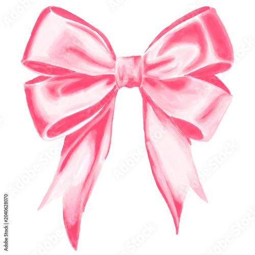 watercolor style pink satin ribbon bow element for decoration 