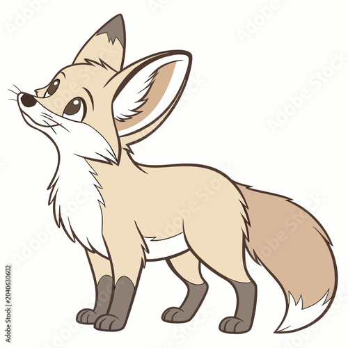 Cut fox cub standing isolated on white background. Full body cartoon animal vector illustration. Wildlife and nature concept.